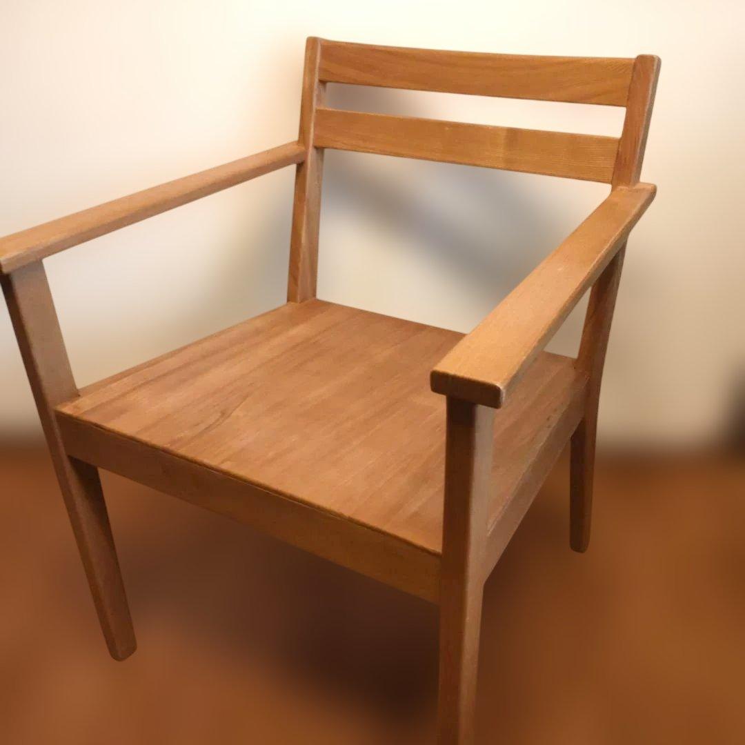 無印良品 木製アームチェア ダイニング用ラウンジチェア タモ材 北欧 廃盤品