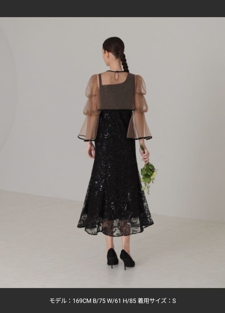 【Leja】エレガント パーティードレス Sサイズ ブラウン/ブラック