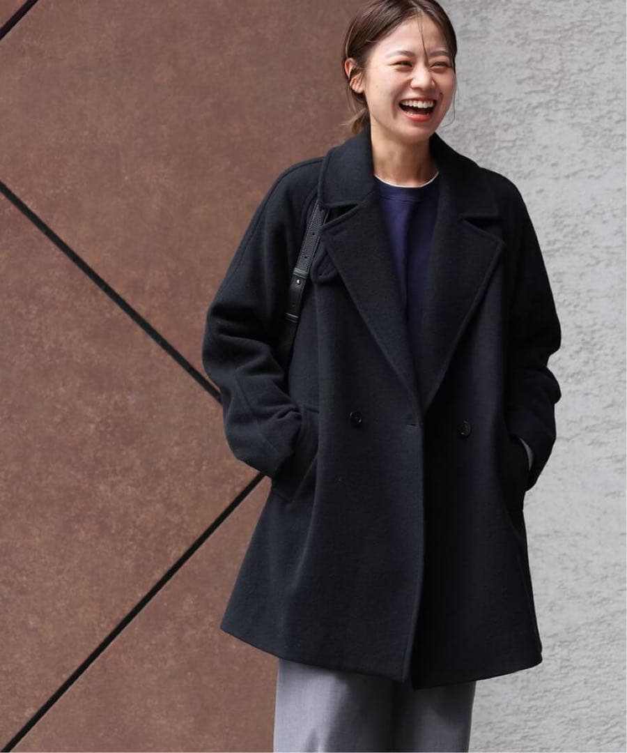 ジャーナルスタンダードレリューム 尾州ウールモッサWブレストハーフコート 黒