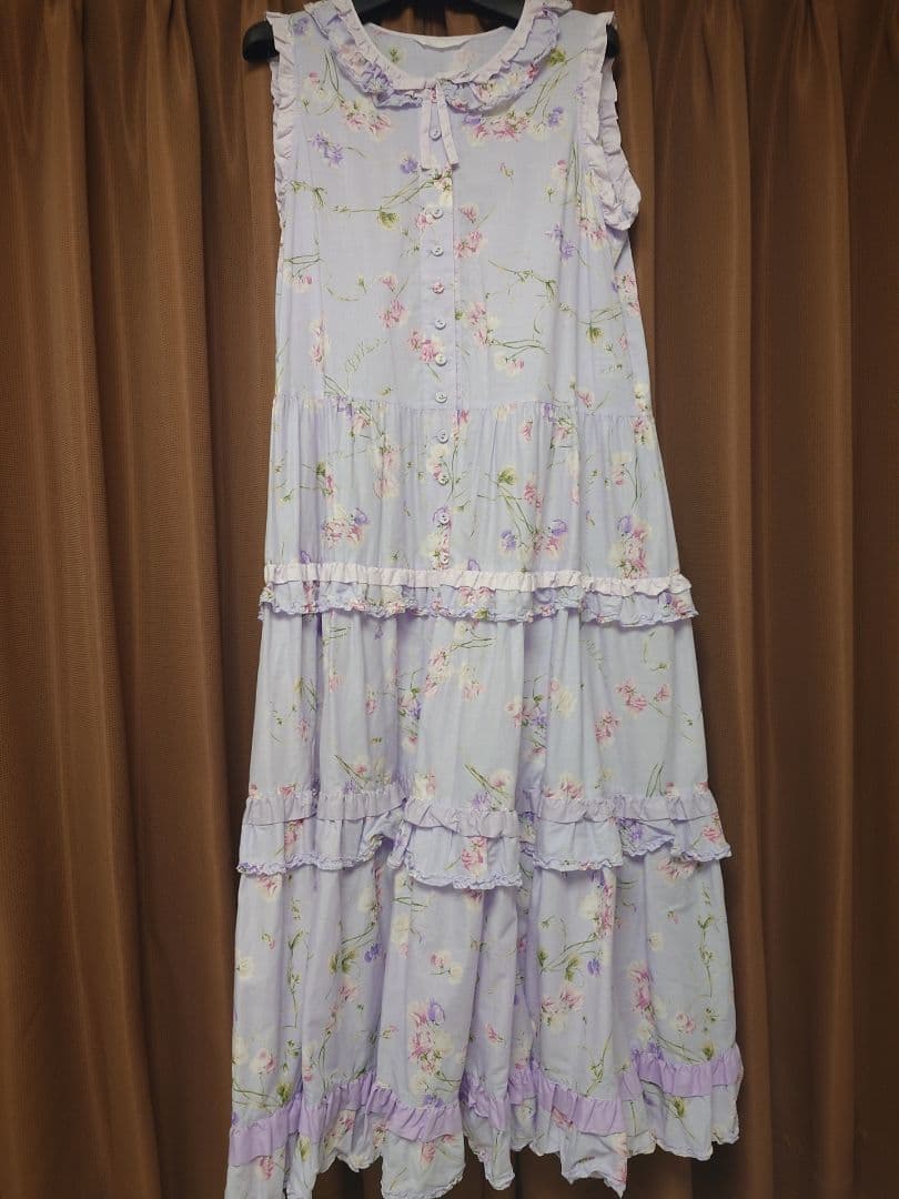 ピンクハウス　スイートピー柄　ノースリーブロングワンピース