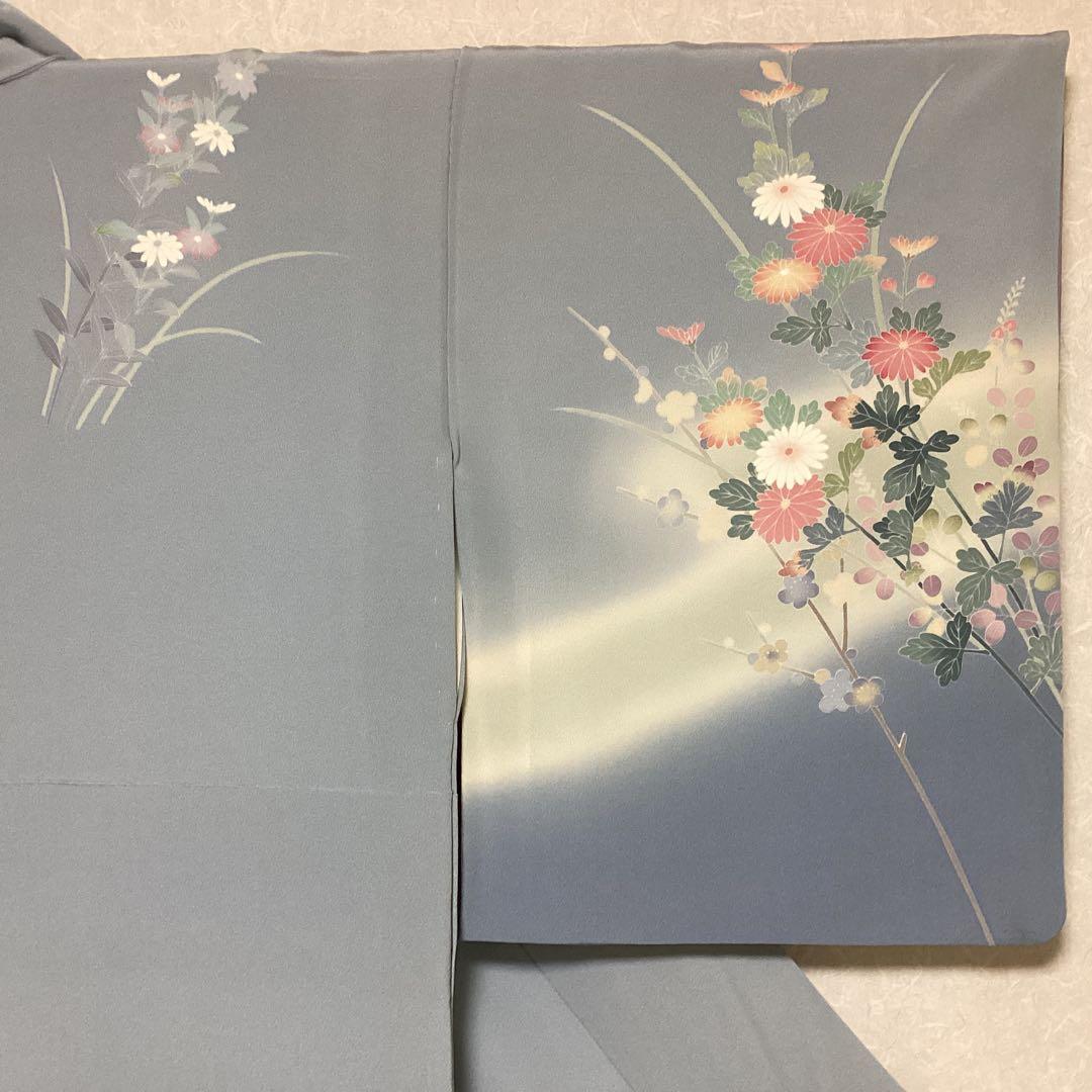 付け下げ訪問着　水色　花模様　正絹