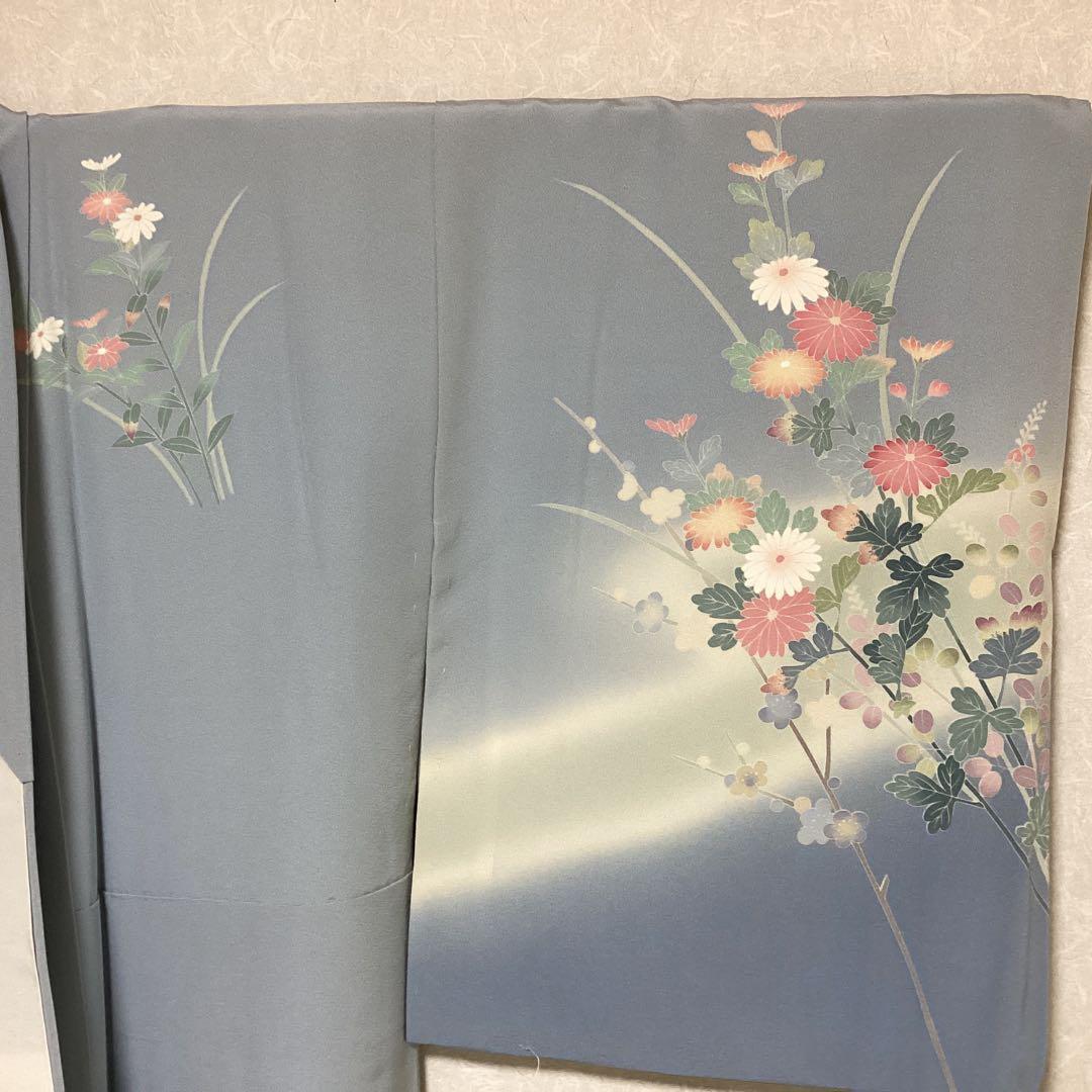 付け下げ訪問着　水色　花模様　正絹
