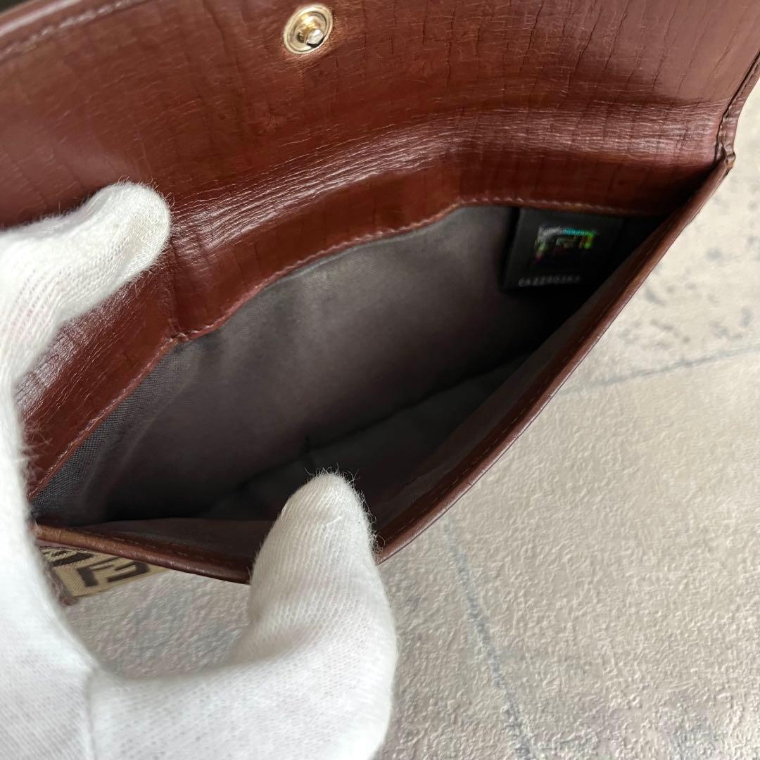 美品✨FENDI FF金具 マンマ ズッキーノ キャンバス レザー ブラウン