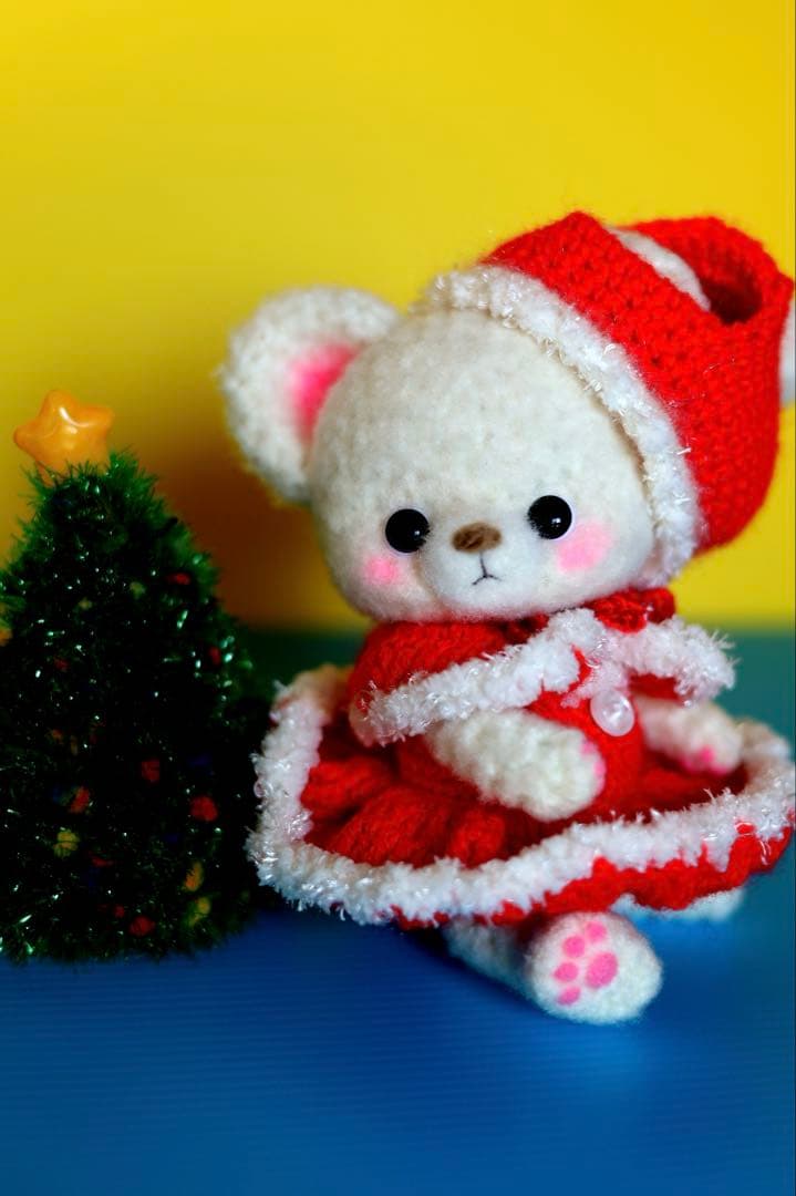 クリスマス あみぐるみ 白くま サンタ服