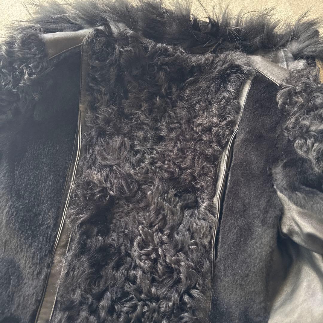 Pin Curl【S-M相当】 リアルファー＆ラムレザー ライダースジャケット