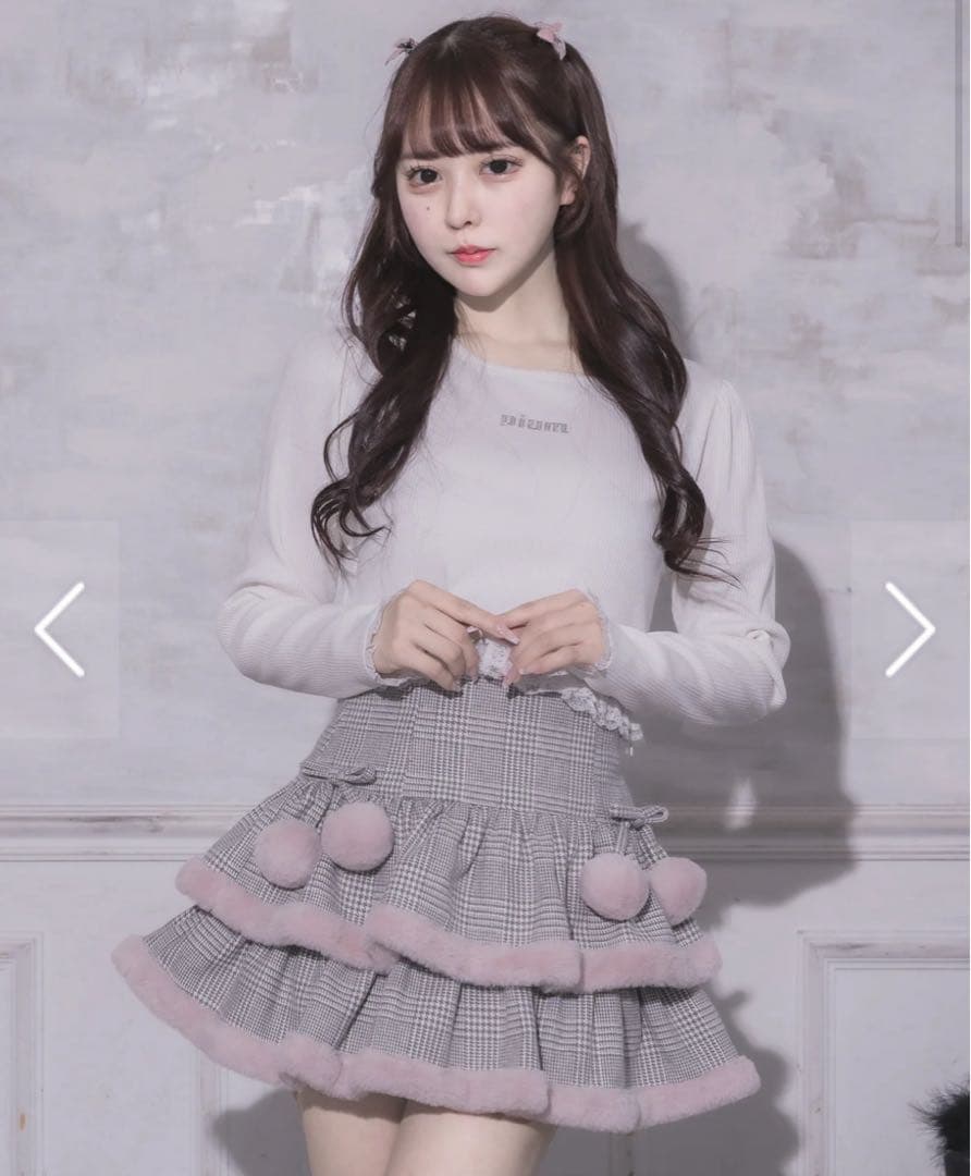 pium ぴうむ ファー付きティアードミニスカート グレーチェック