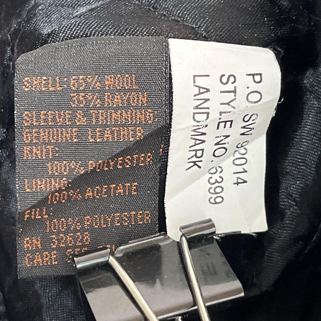 90s スイングスター 袖レザー スタジャン M 黒 茶 企業刺繍 7550