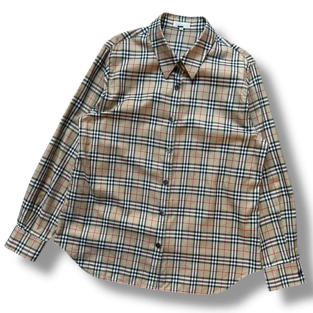 極美品 XL相当 バーバリーズ ノバチェック 刺繍ロゴ 長袖シャツ レディース