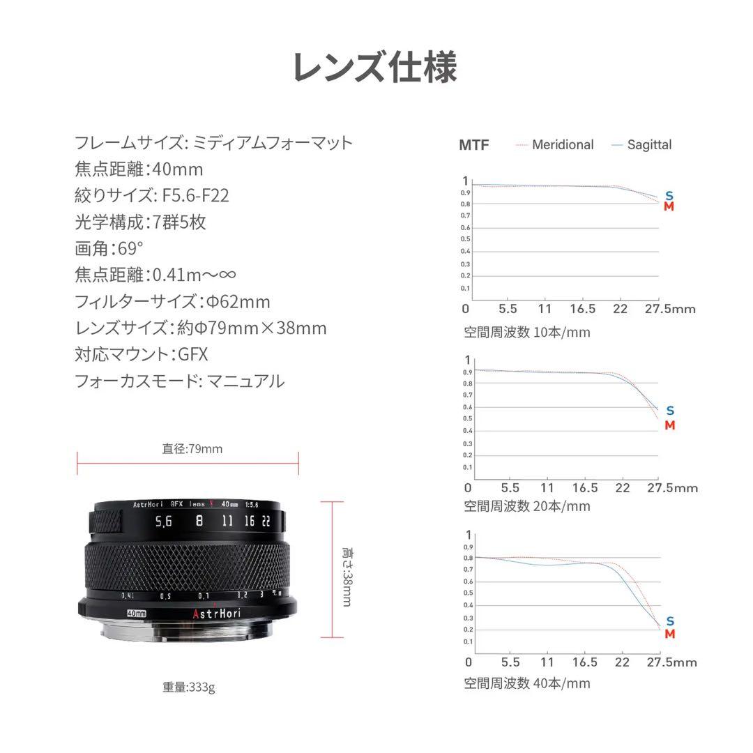 【極美品】AstrHori 40mm F5.6 単焦点 GFXマウント ブラック
