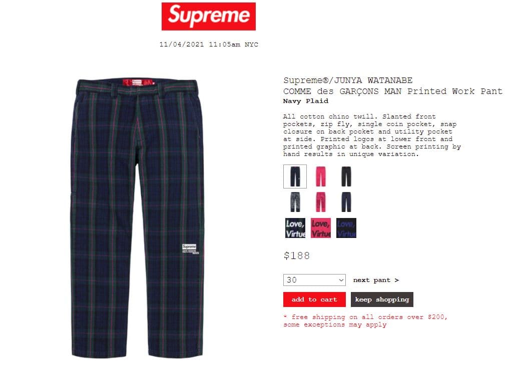 パンツ Supreme JUNYA WATANABE Printed Work Pant