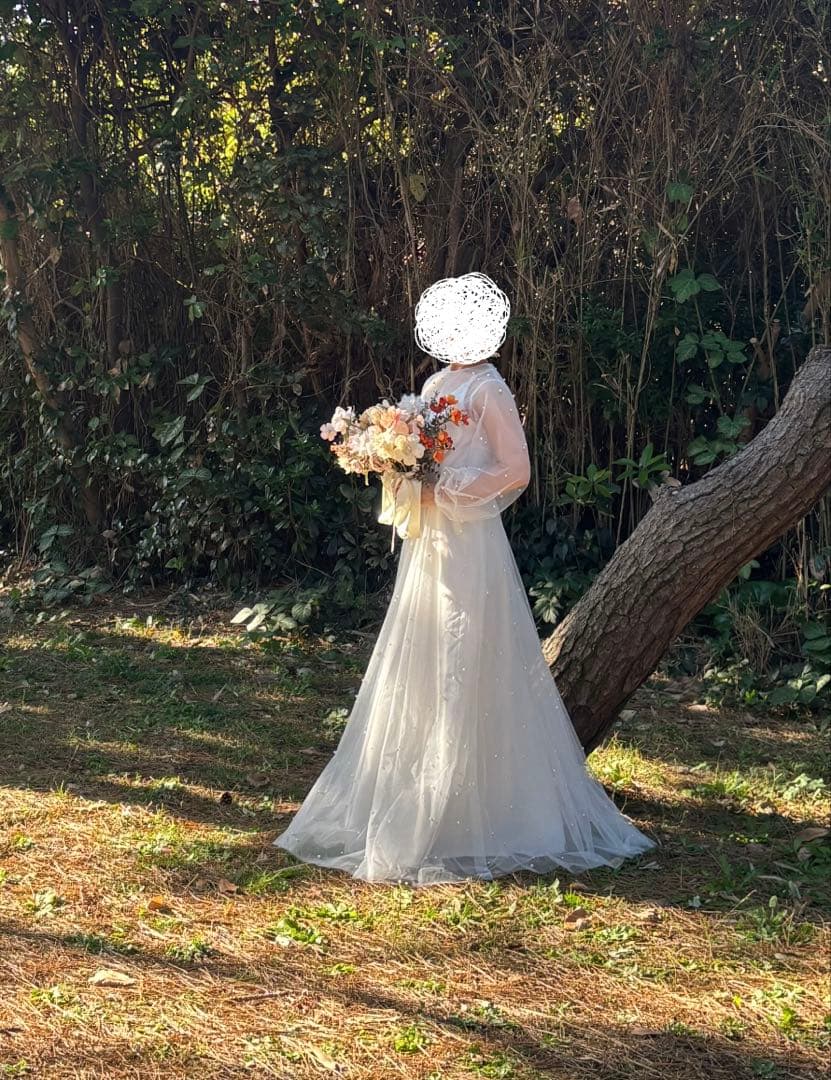 ホワイト シフォン ウェディングドレス