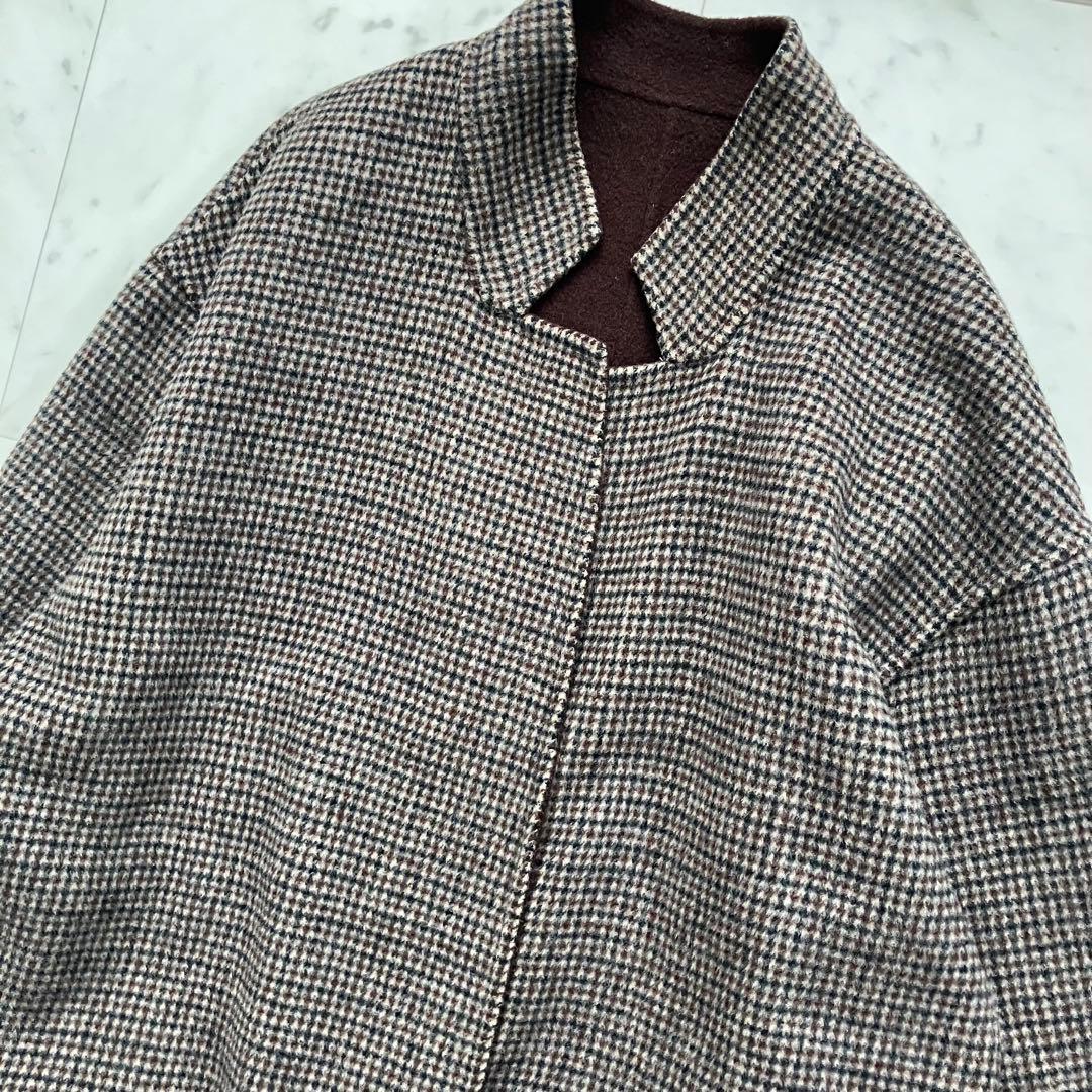 プラージュ ウールリバーコート リバーシブル ブラウン チェック 38