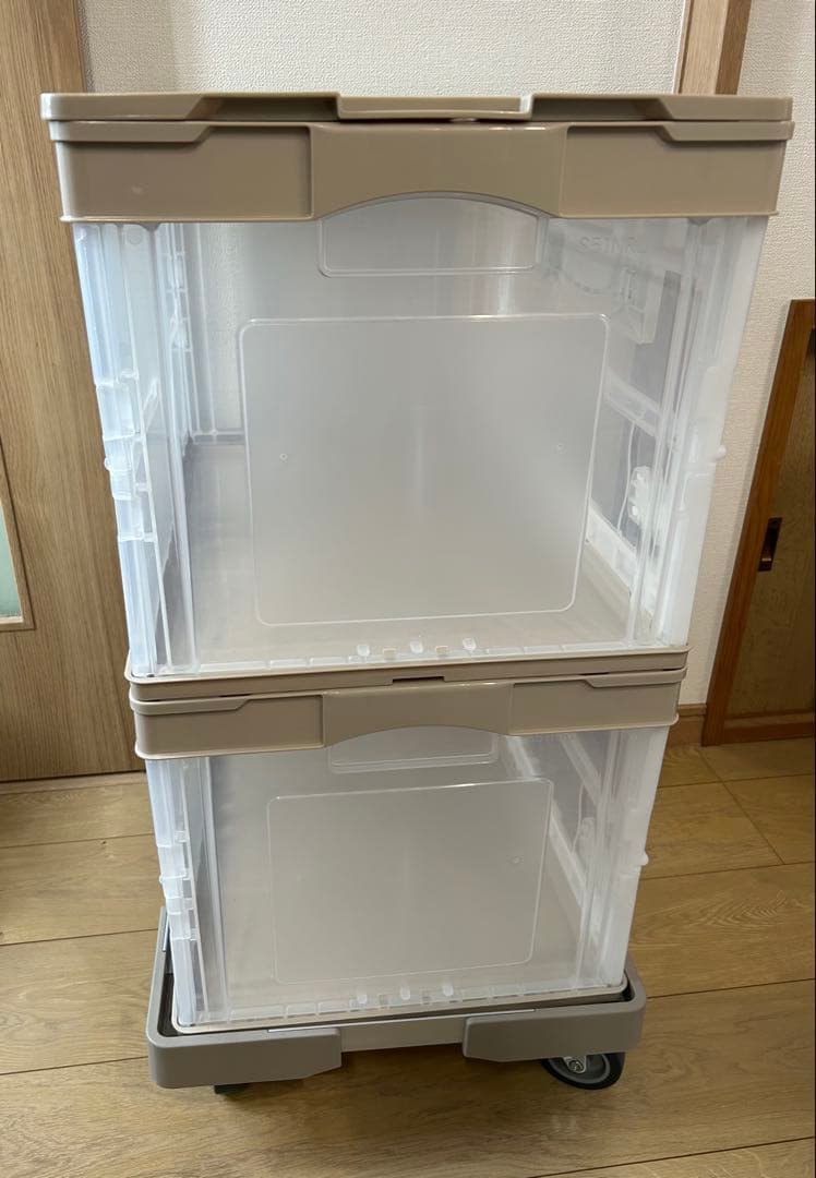 折りたたみコンテナ50L×2個　専用フタ＆台車付き