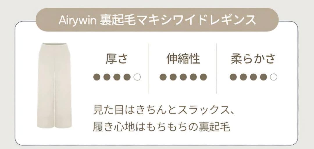 アンダール ander Airywin 裏起毛マキシワイドレギンス L