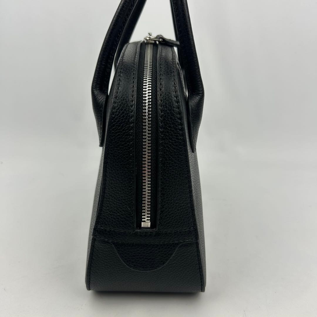 【未使用級】メゾンカナウ　ラウンドボストン　ハンドバッグ　シボ革　レザー　黒