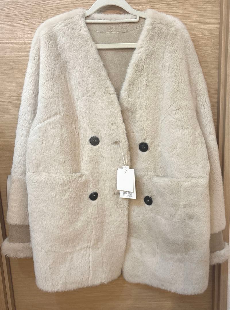 エコファーノーカラーコートベージュlumier同型