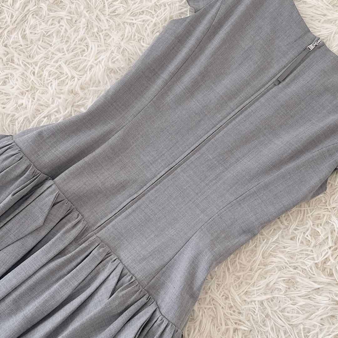 フォクシー✨ギャザー ワンピース フレンチスリーブ プリーツ 膝丈 グレー 40