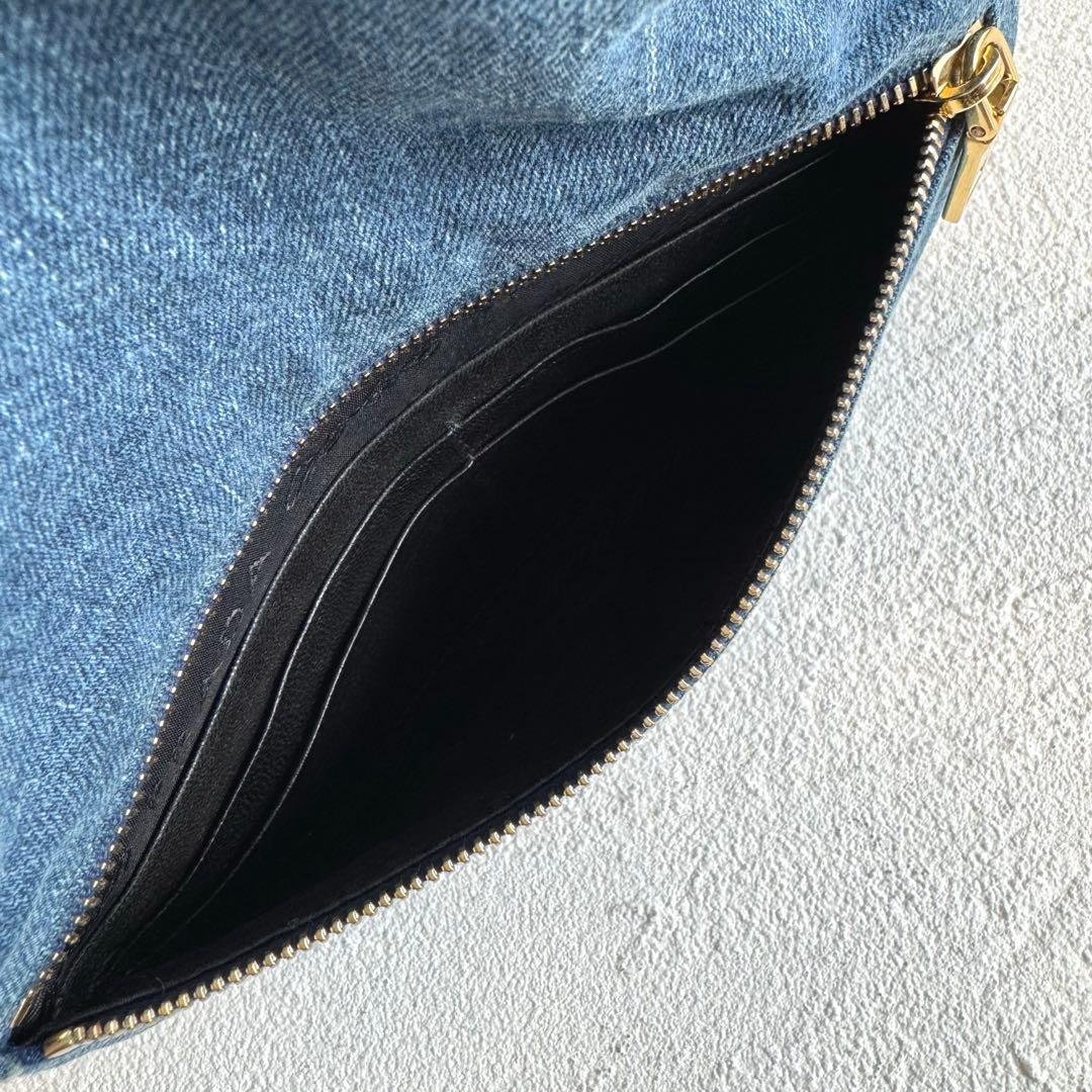 PRADA プラダ デニム 刺繍 クラッチバッグ マルチポーチ フラワー