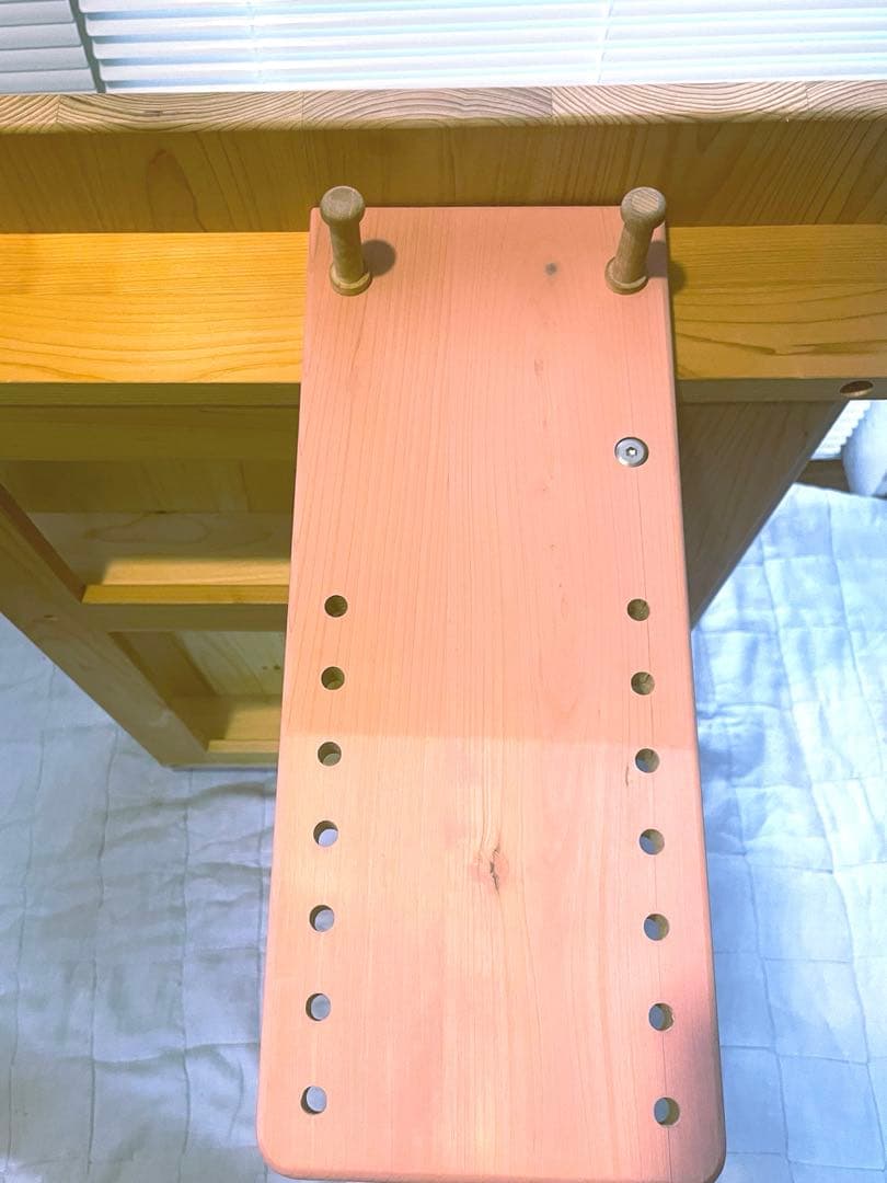 xyl(キシル) 2本脚デスク 国産ひのき無垢材　引き出しつき