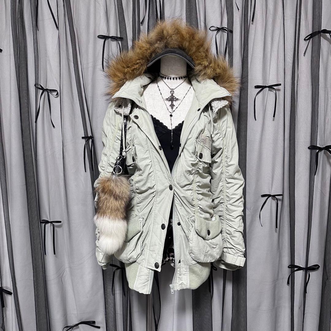 平成ギャルy2k　ファー付きミニタリーモッズコート　アウター　フェアリーグランジ
