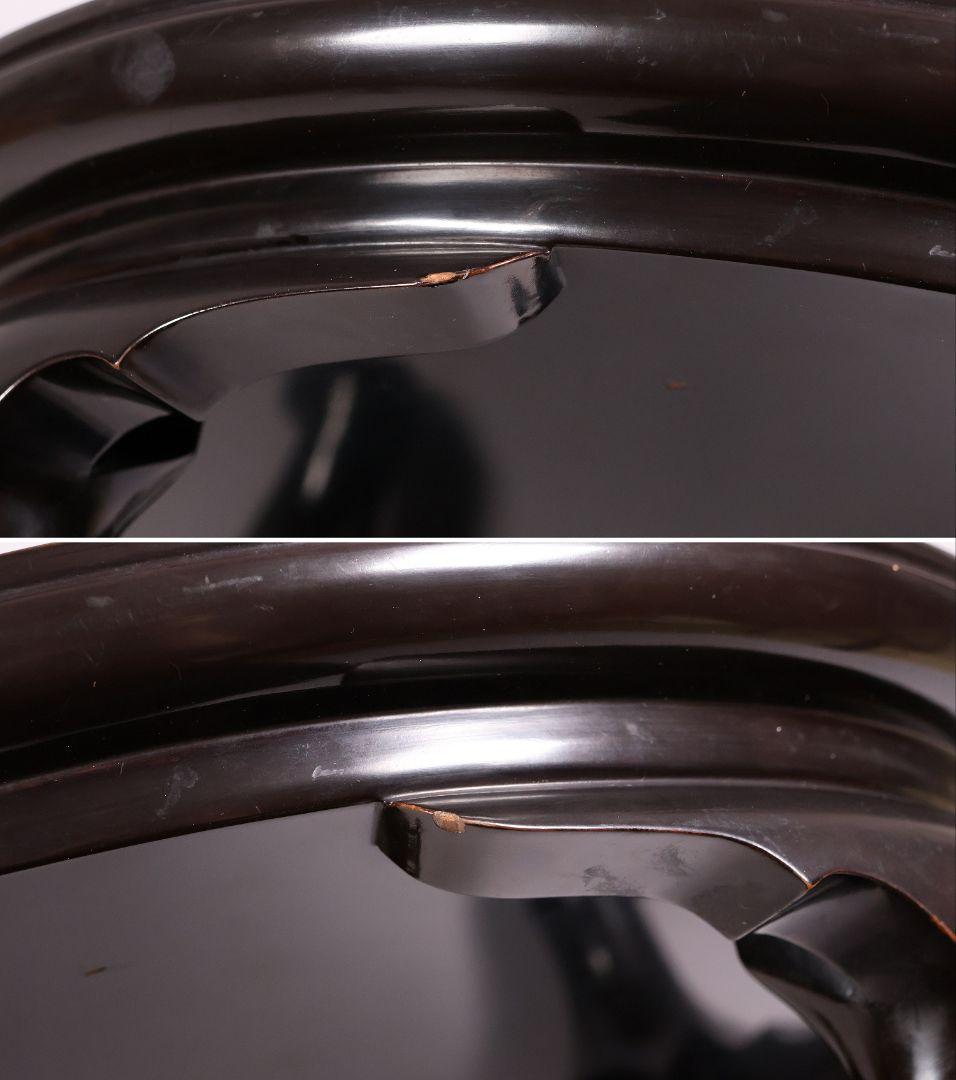 木製 漆塗 古い黒塗丸卓 39.5cm 花台 香炉台 丸形 猫足【MA612】