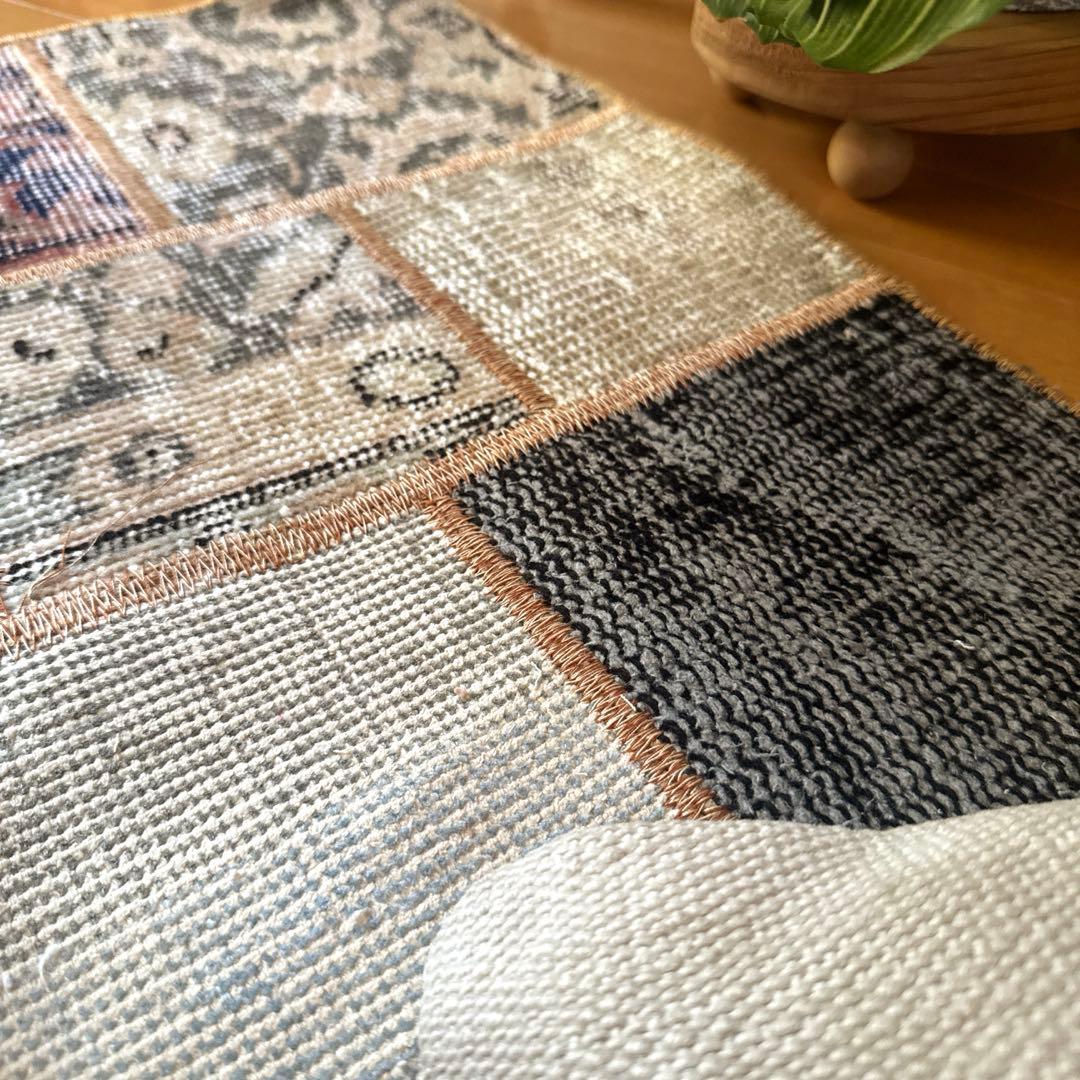 56×122 ブラウンステッチ　パッチワークラグ　トルコヴィンテージラグ