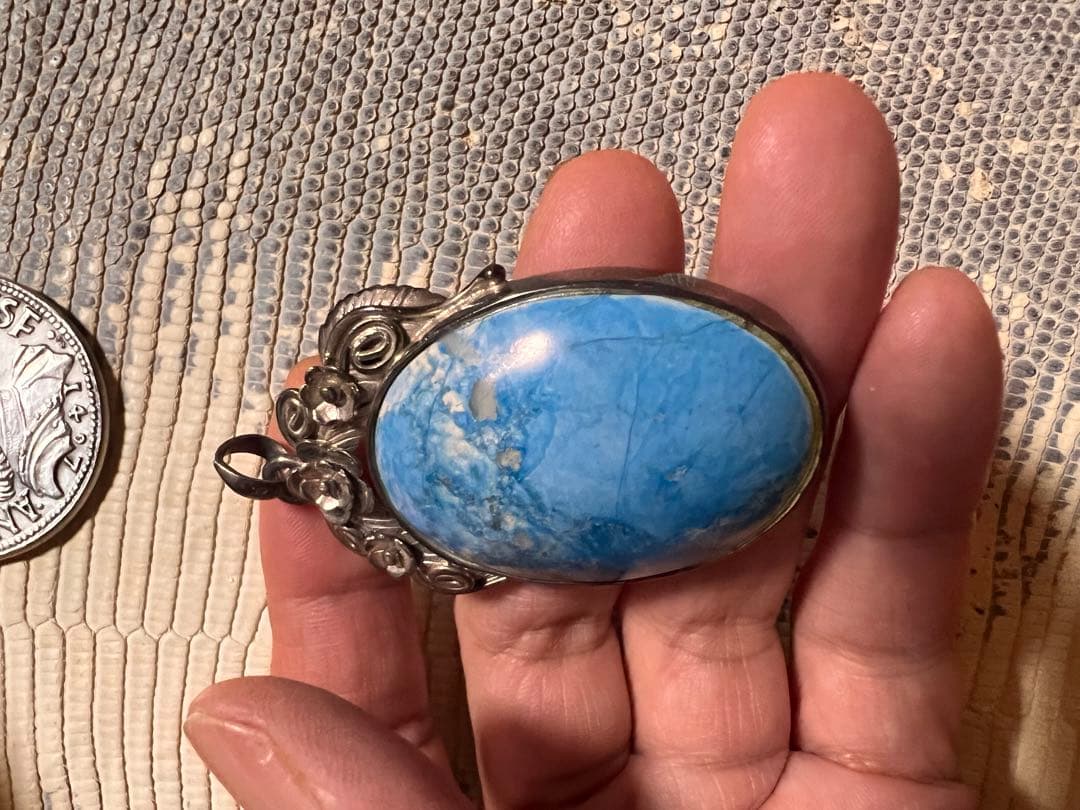 オバール型 ターコイズ ペンダントトップsilver925 花宝飾デザイン