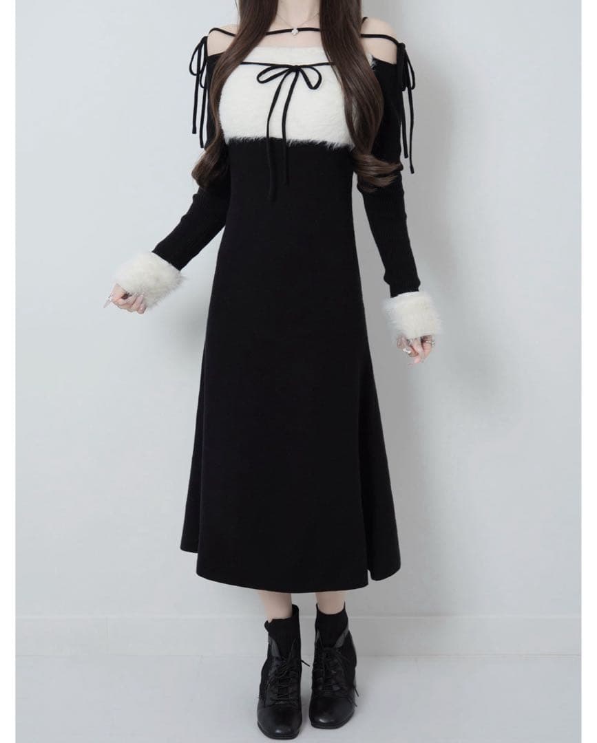 Lumignon Ribbon bust fluffy ワンピース