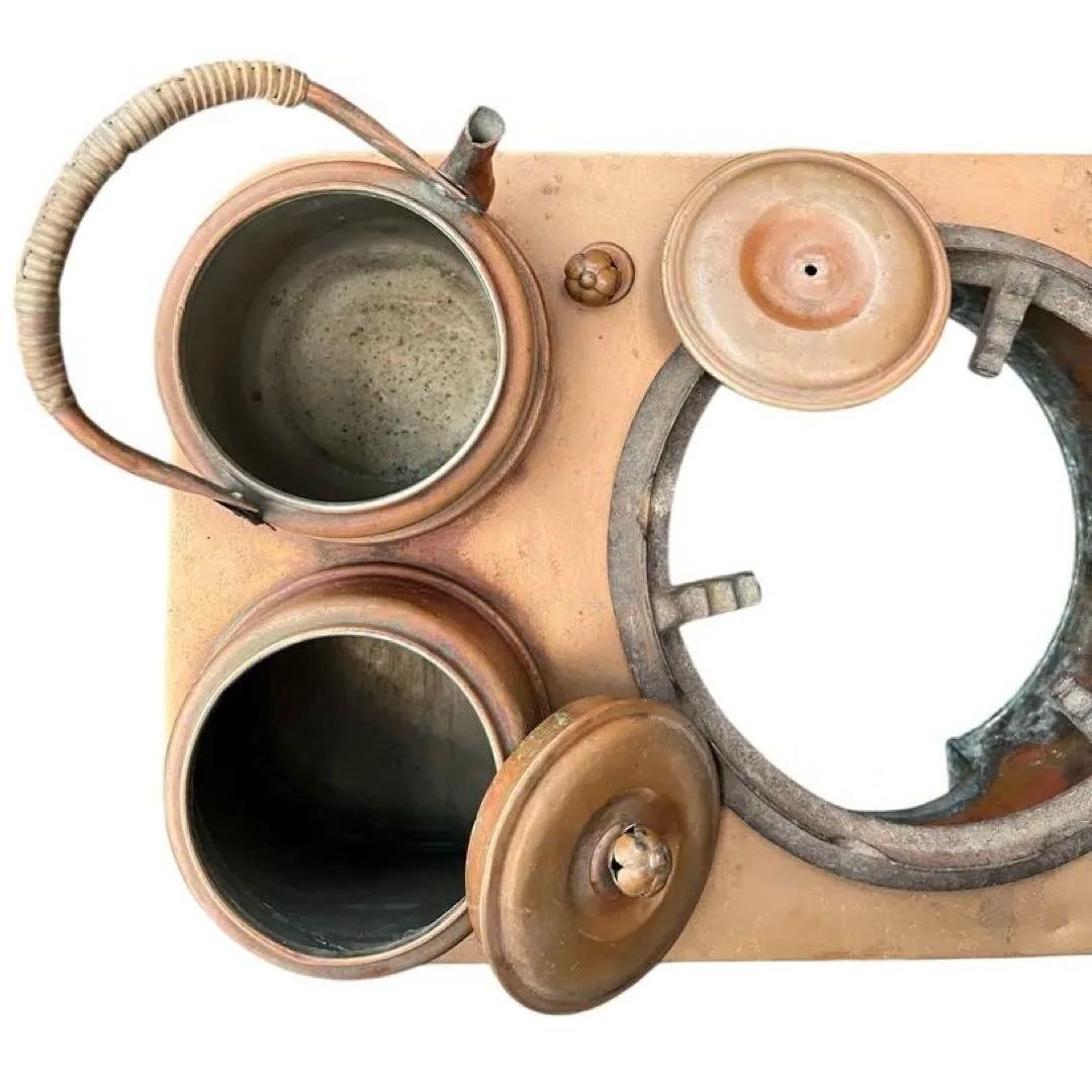 欅調 木製 長火鉢 銅板張り 引き出し付 囲炉裏火鉢 古民具