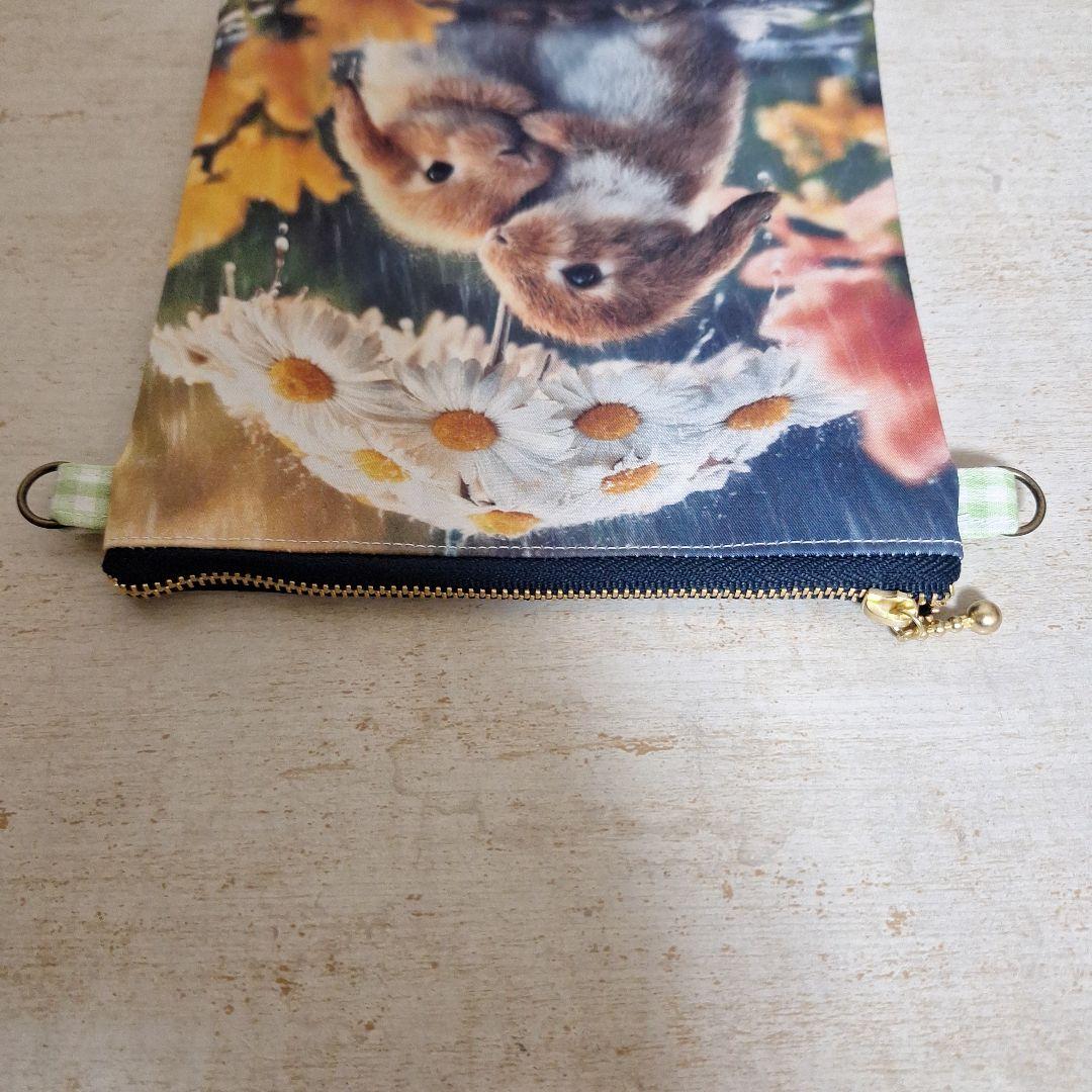 激レアうさぎパネル生地　ハンドメイド　まちなしバッグ　布バスケット　ポーチ