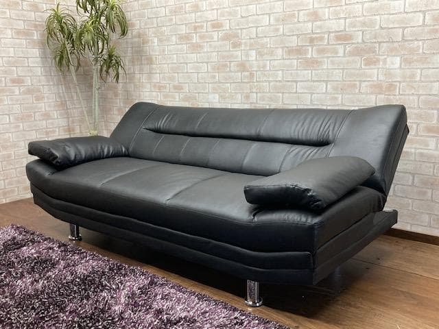 革張りソファーベッド　ブラック　ゆったりサイズ　新品