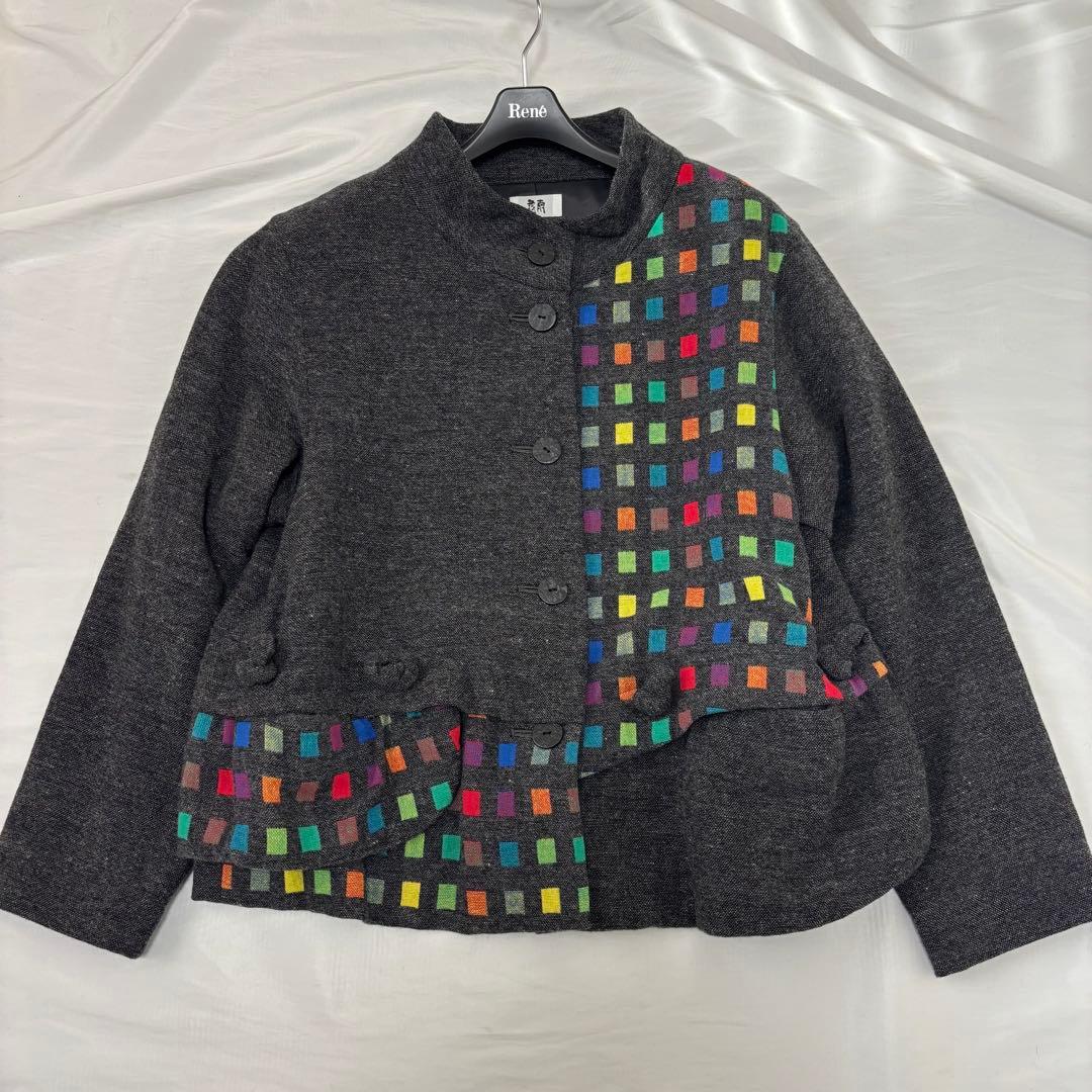 美品 慈雨 ウール コート 変形 ハーフコート 40サイズ