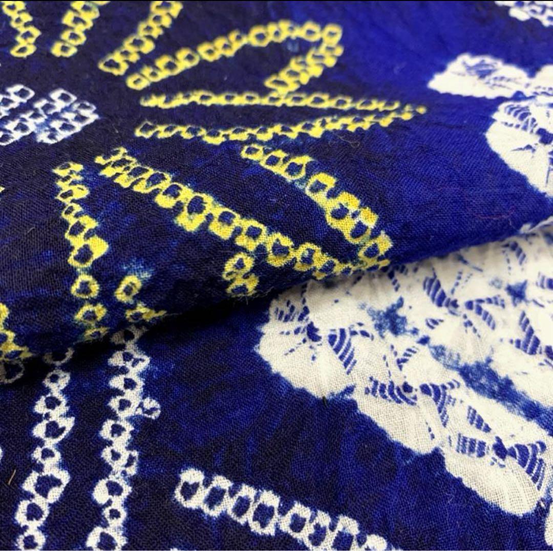 〇405mk84〇有松鳴海絞り 浴衣 蜘蛛絞り 花 木綿 居敷当て付き〇状態良好