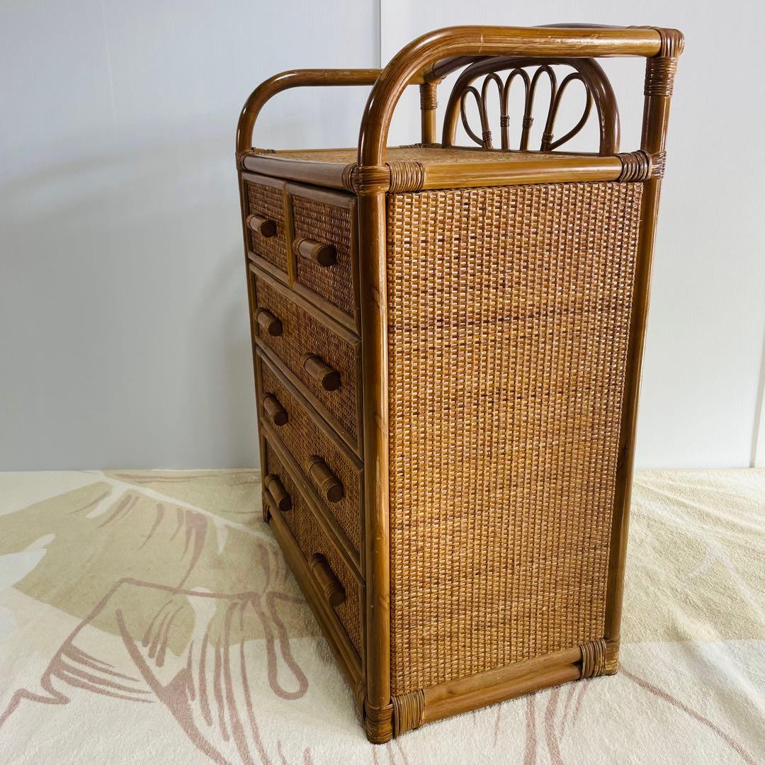 ラタン 4段チェスト 籐家具 洋服タンス レトロ