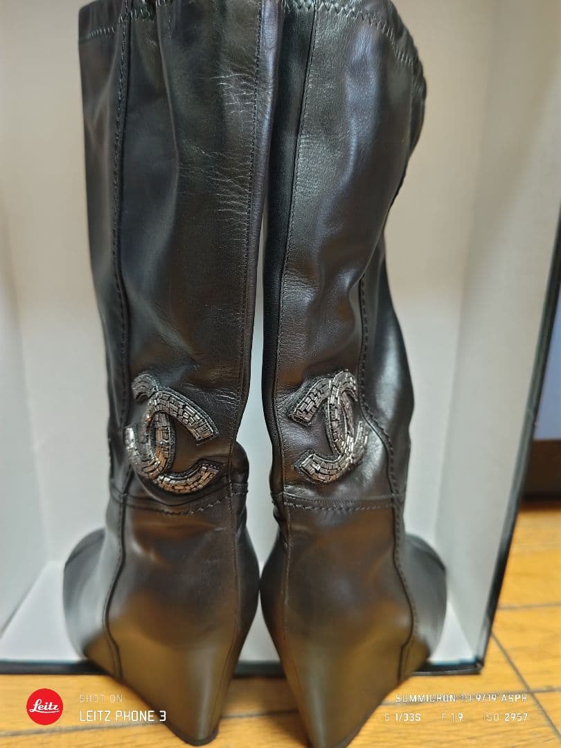 CHANEL ブラック ロングブーツ CCロゴ36.5