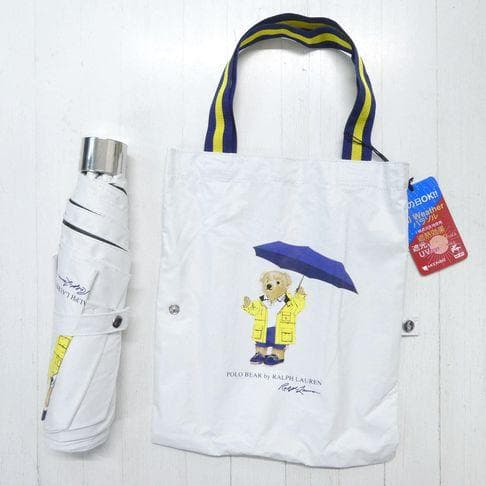 ポロラルフローレン 1級遮光 晴雨兼用 折りたたみ傘 ポロベア レインベア 白