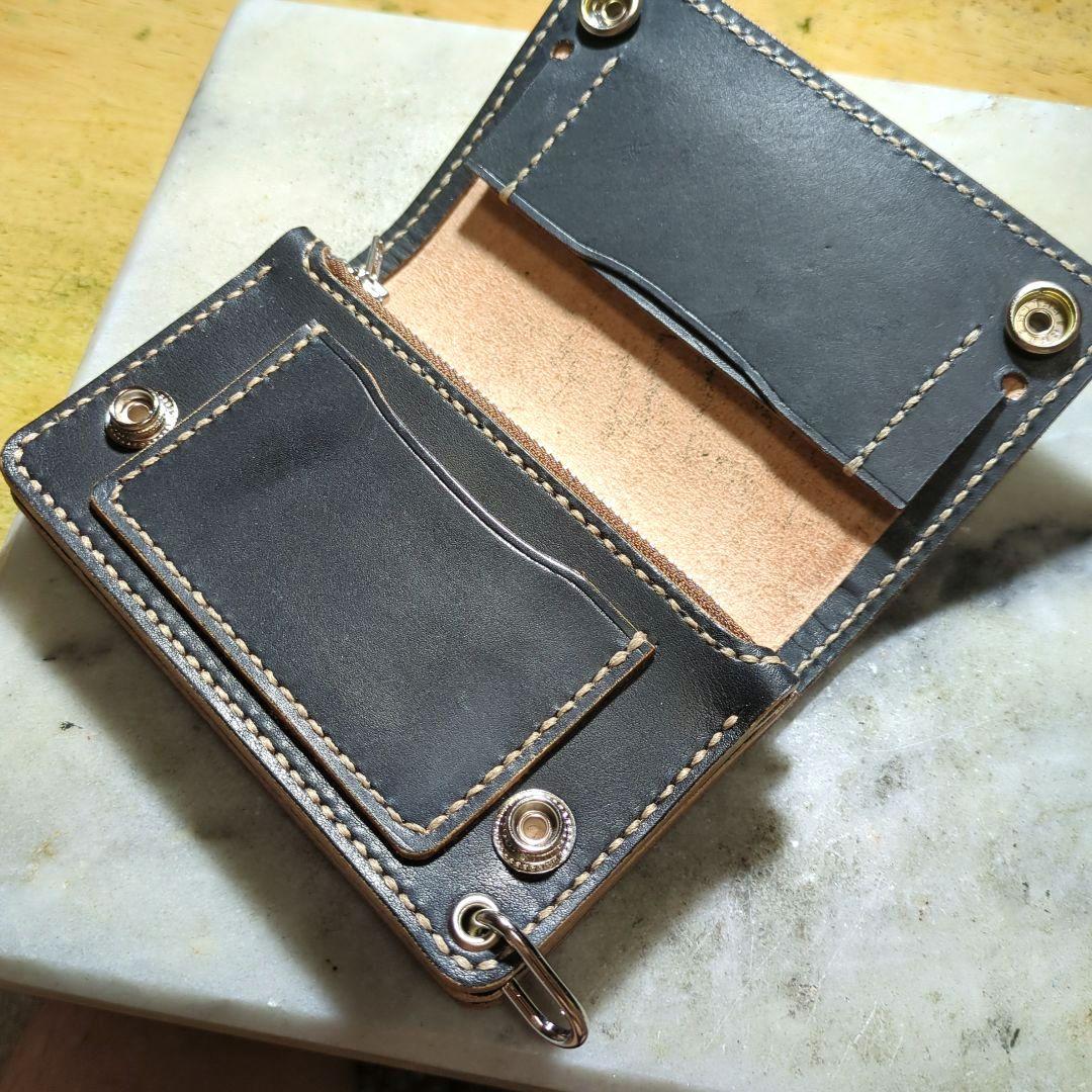 姫路ヌメ革 トラッカーウォレット ハンドメイド ミドルウォレット 2つ折り財布