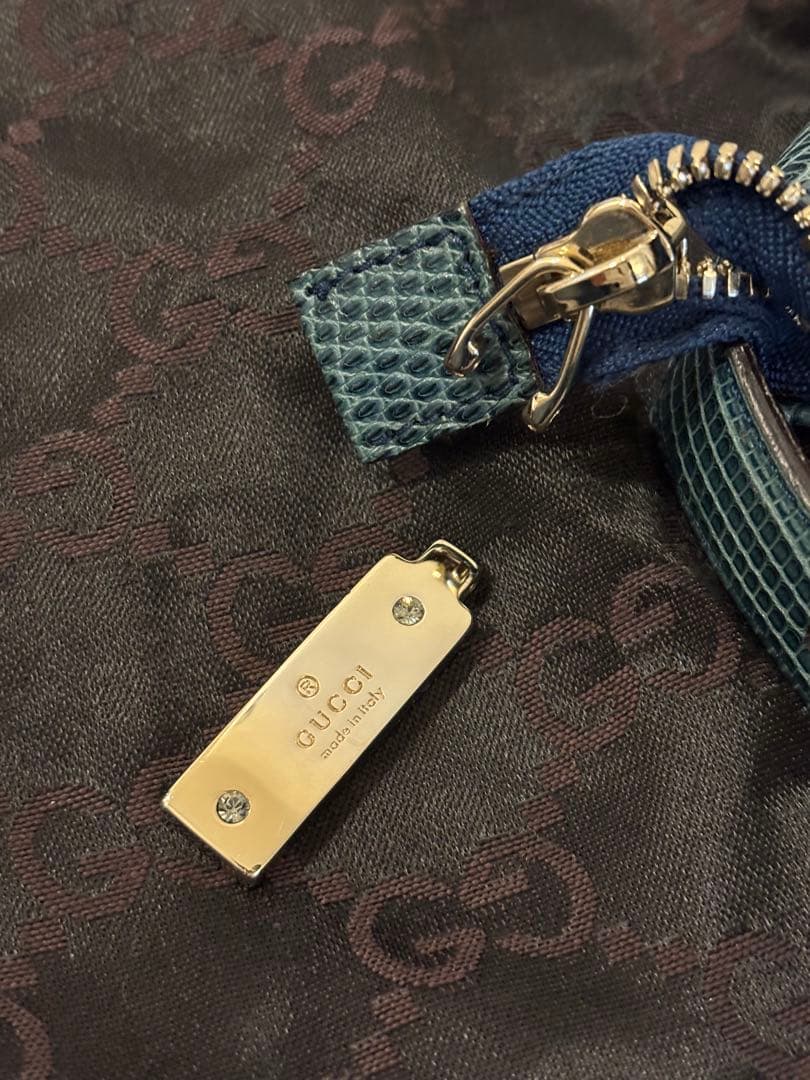 GUCCI グッチ グラム リザードスキン ブルー スパンコール バッグ