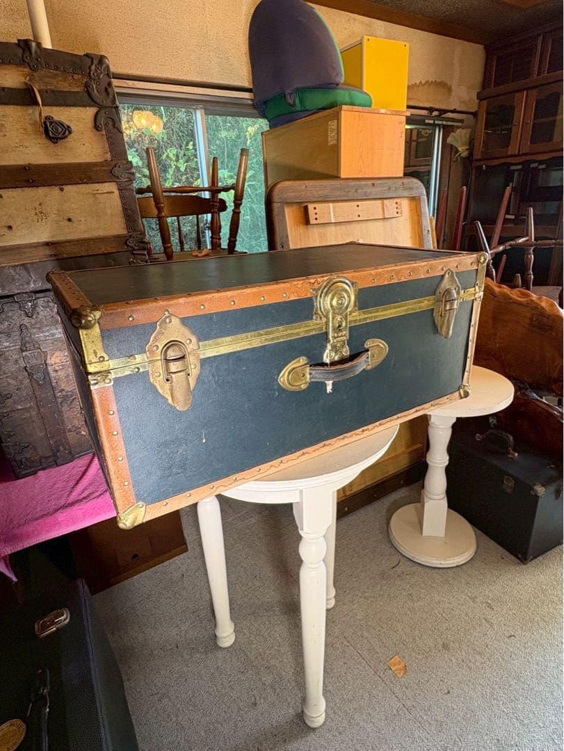 1950-60s アメリカ製 大型スチーマートランク 実使用タグ付　鍵付き