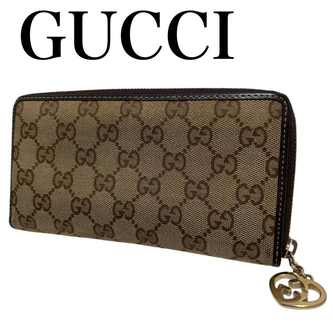 GUCCI グッチ GGキャンバス ラブリーハート ラウンドジップ 長財布