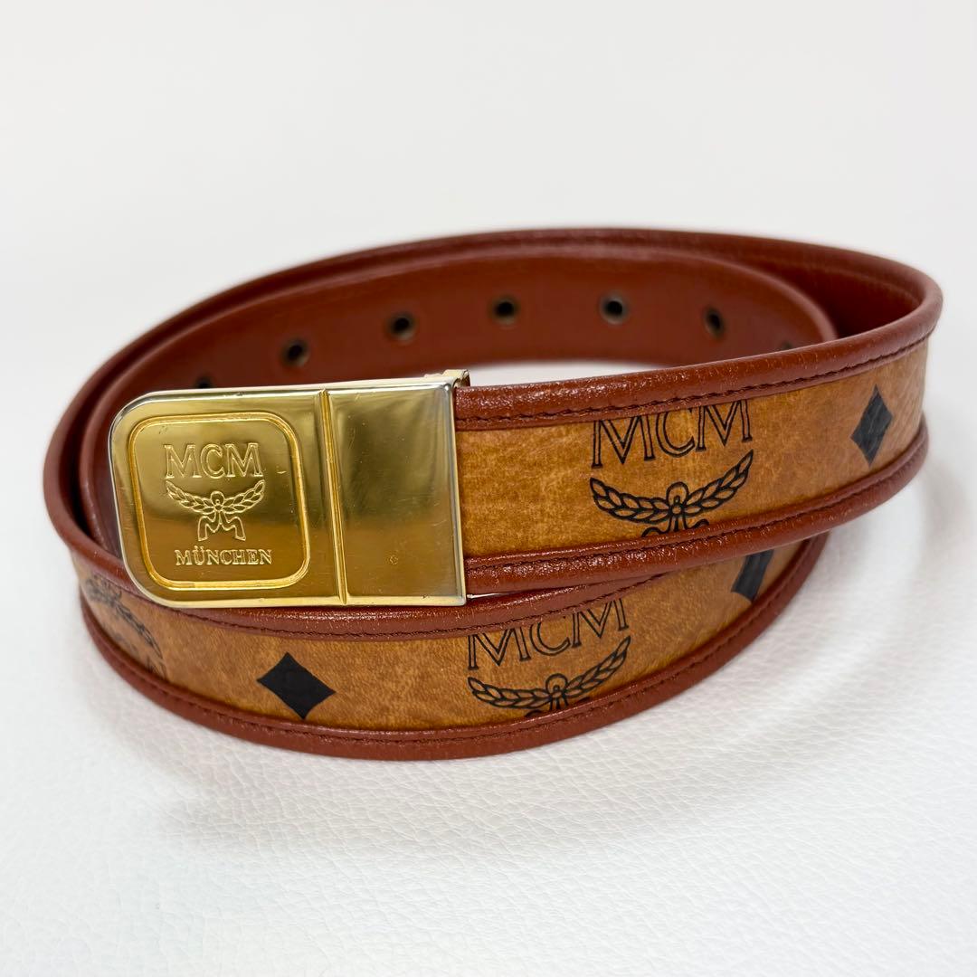 美品✨MCM　ロゴバックル　レザー ベルト モノグラム