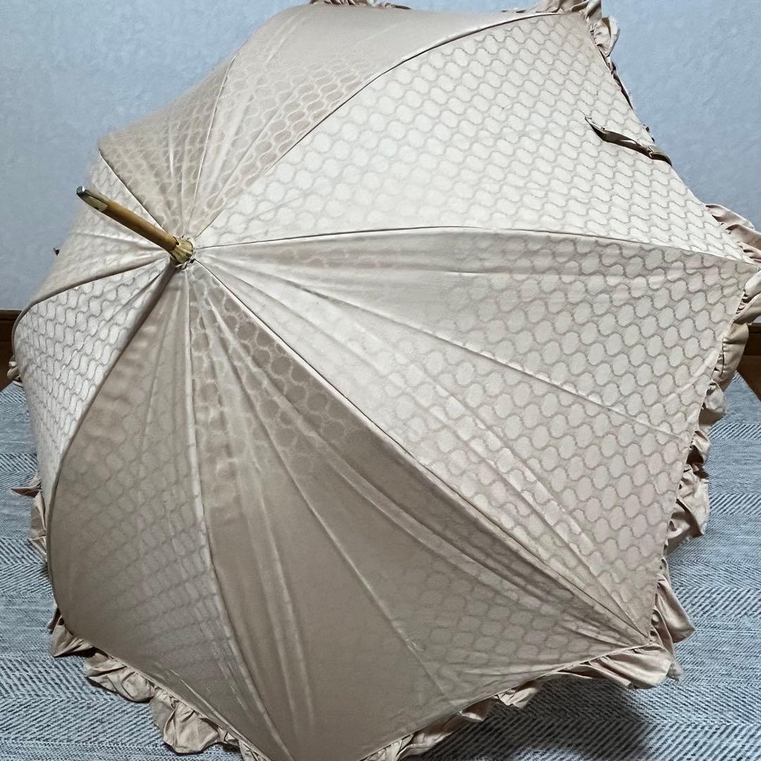 CELINE セリーヌ　トリオンフ　マカダム総柄　フリル　日傘　長傘　ベージュ
