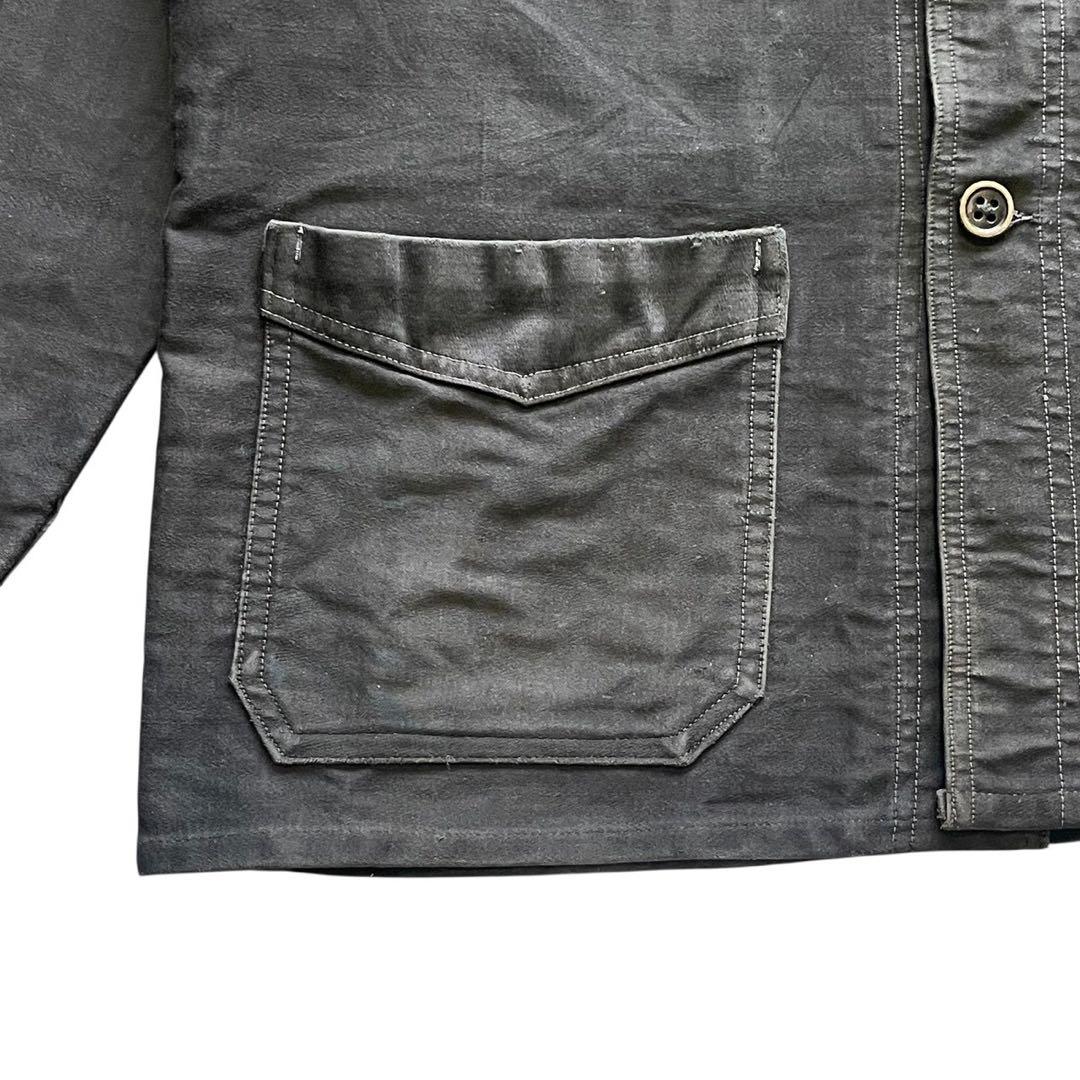 40s フレンチ ヴィンテージ ブラックモールスキンジャケット Vポケット 古着
