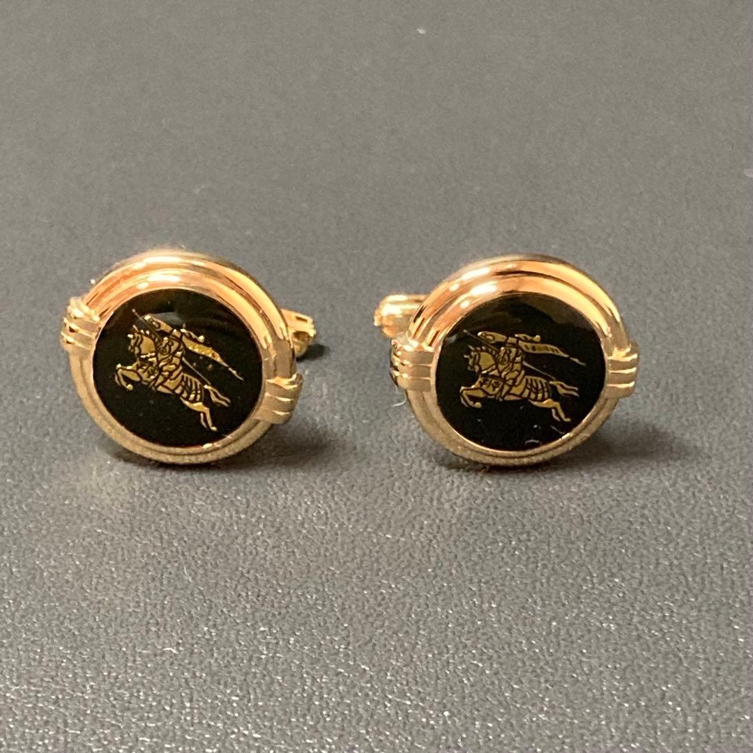 【美品】バーバリー　ネクタイピン　カフス ゴールド　ブラック　ホースロゴ