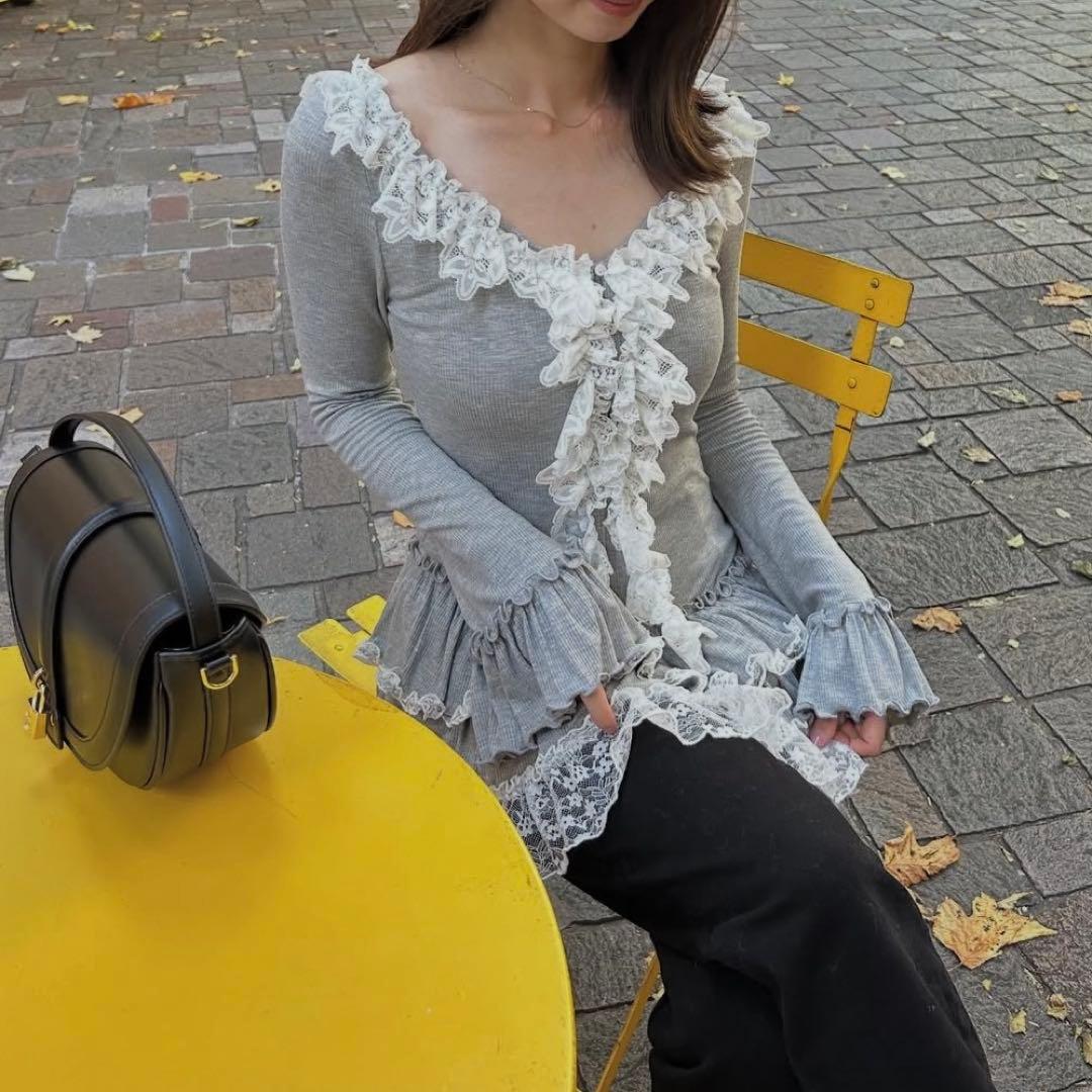 snidel スナイデル　フリルカットソープルオーバー　グレー　ワンピース　新品