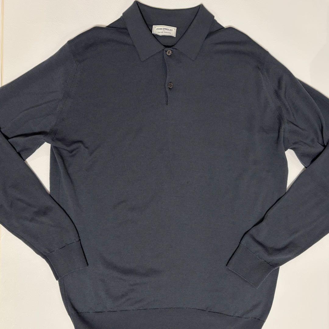 ジョンスメドレー×ユナイテッドアローズ メリノウール ニットポロシャツ グレーL