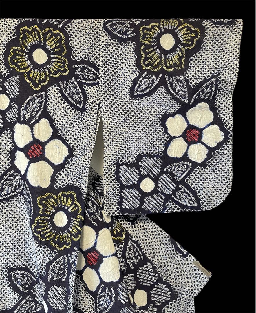 □夏涼浴衣　有松絞り　可愛い花柄 藍色　身丈約162.5cm