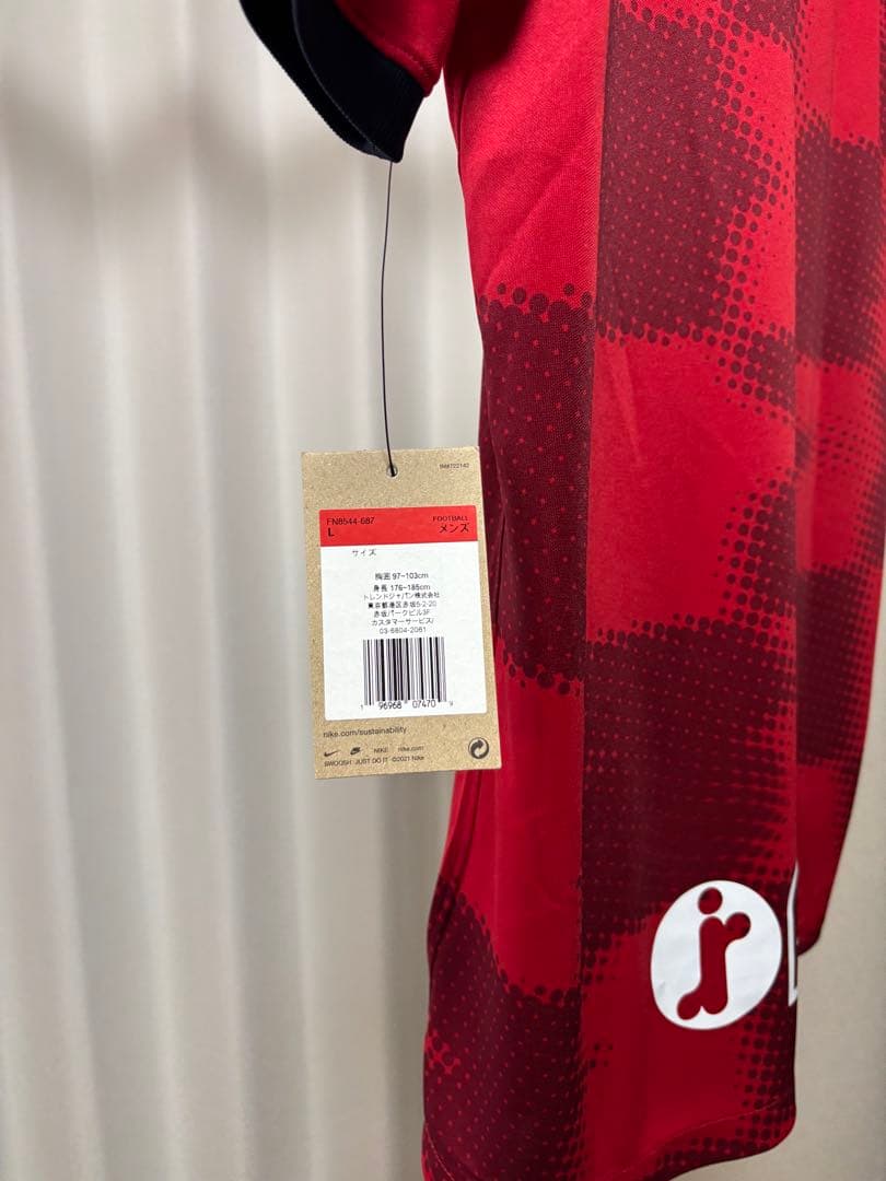 即日配送 Nike サイン入り レッドチェック柄 サッカーシャツ