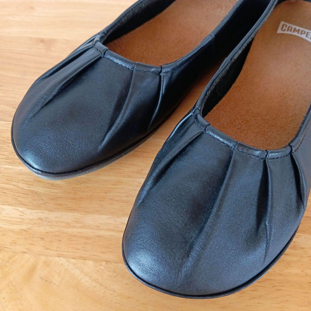 y*i様 美品◆CAMPER カンペール　パンプス　フラット　ギャザー　ブラック