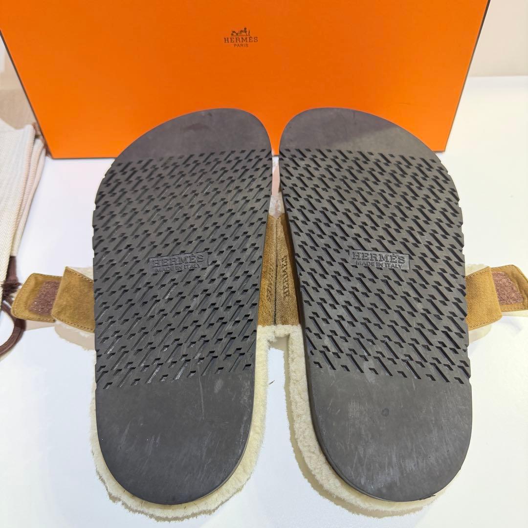 エルメス HERMES ムートンサンダル 茶　シプレ　43